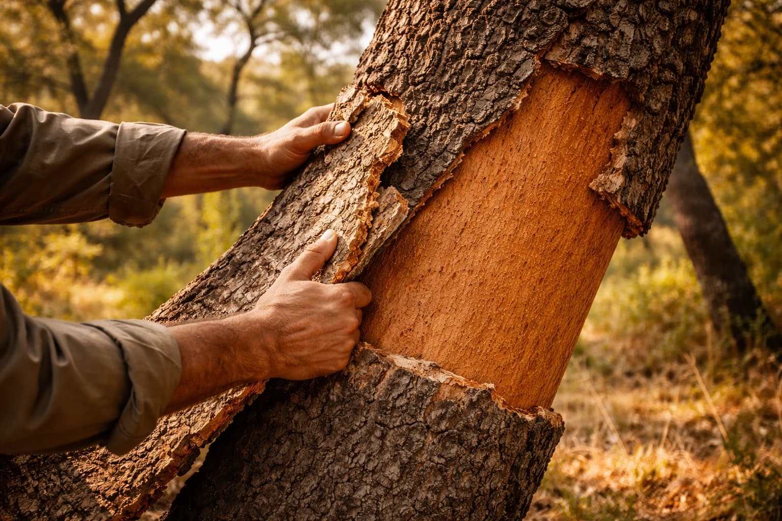 Cork oak bark harvesting process