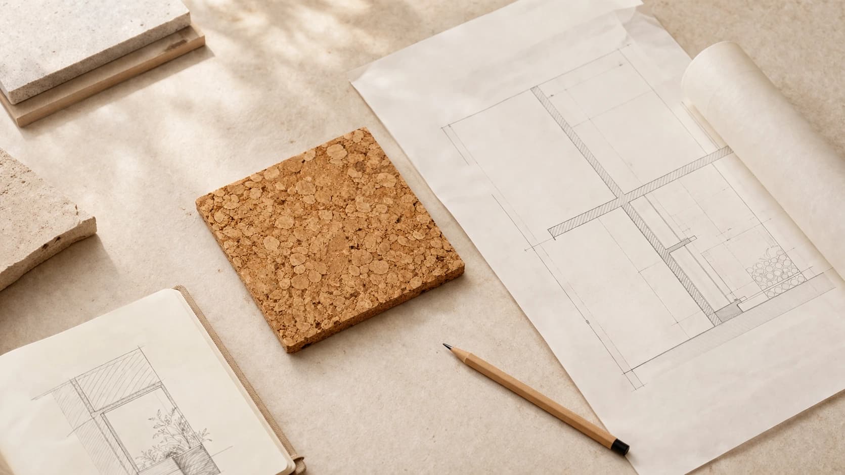 Architect desk with cork swatches